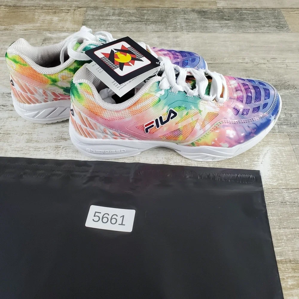 Fila Axilus Kids Girls Tennis Shoe Sz 7 Athletic Multi Tie Dye Round Toe Lace Up